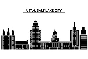 Usa, Utah, Salt Lake City Architecture Vector City Skyline, Travel Cityscape With Landmarks, Buildings, Isolated Sights On Background