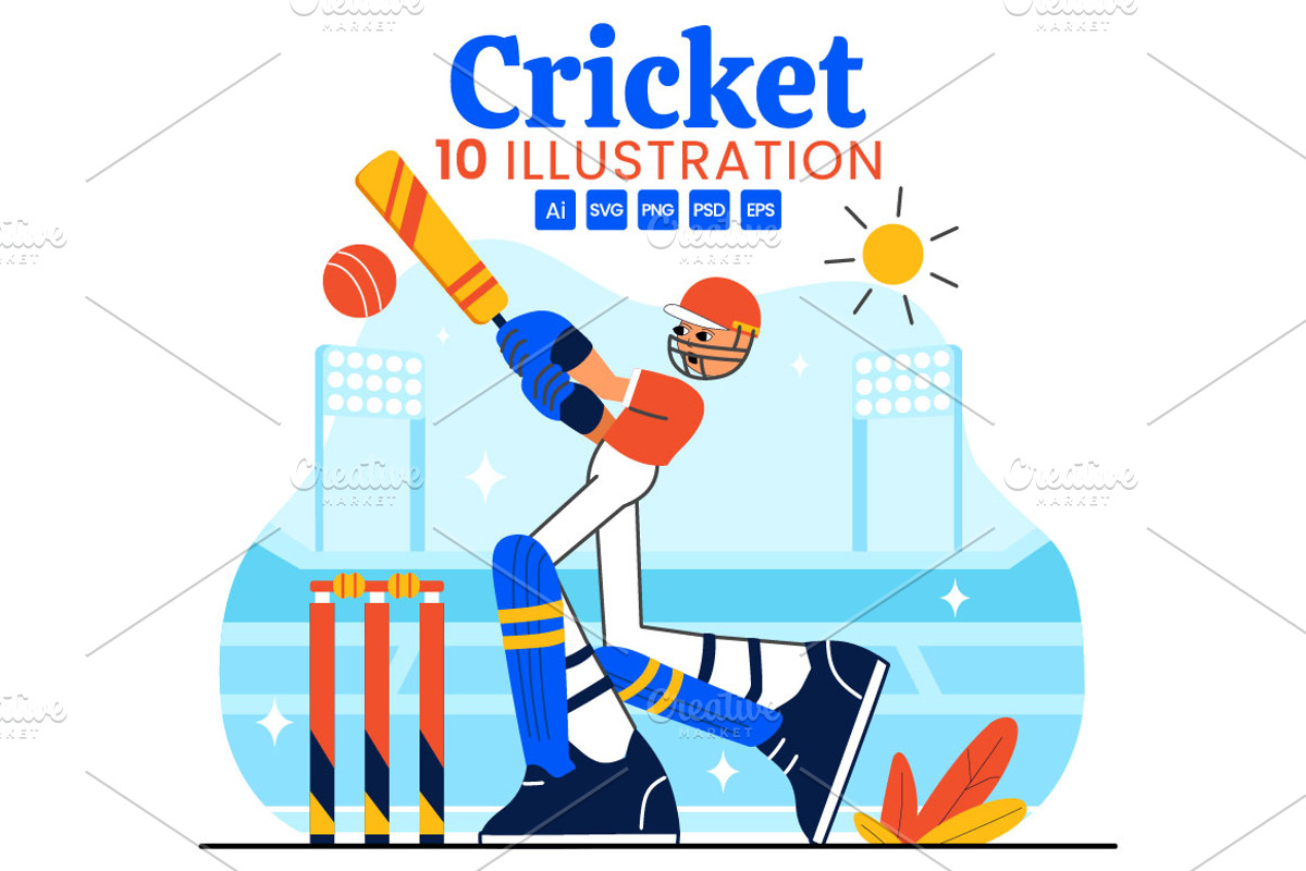 10 Cricket Player Illustration, a Sport Illustration by denayunebgt (Photo 1 of 4)