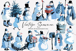 Vintage Snowman Clipart Sublimation, an Illustration by Designworld