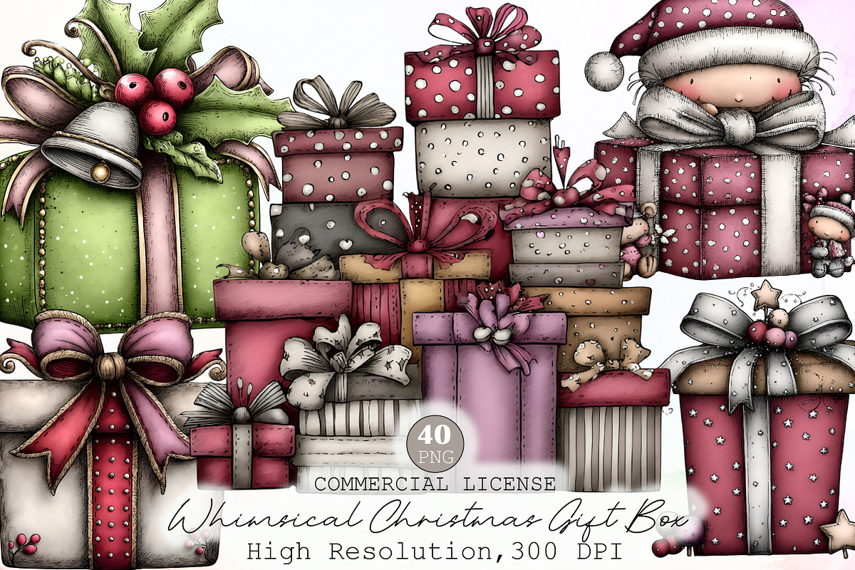 Whimsical Christmas Gift Box Clipart, an Illustration by Sublimation Artist (Photo 1 of 6)
