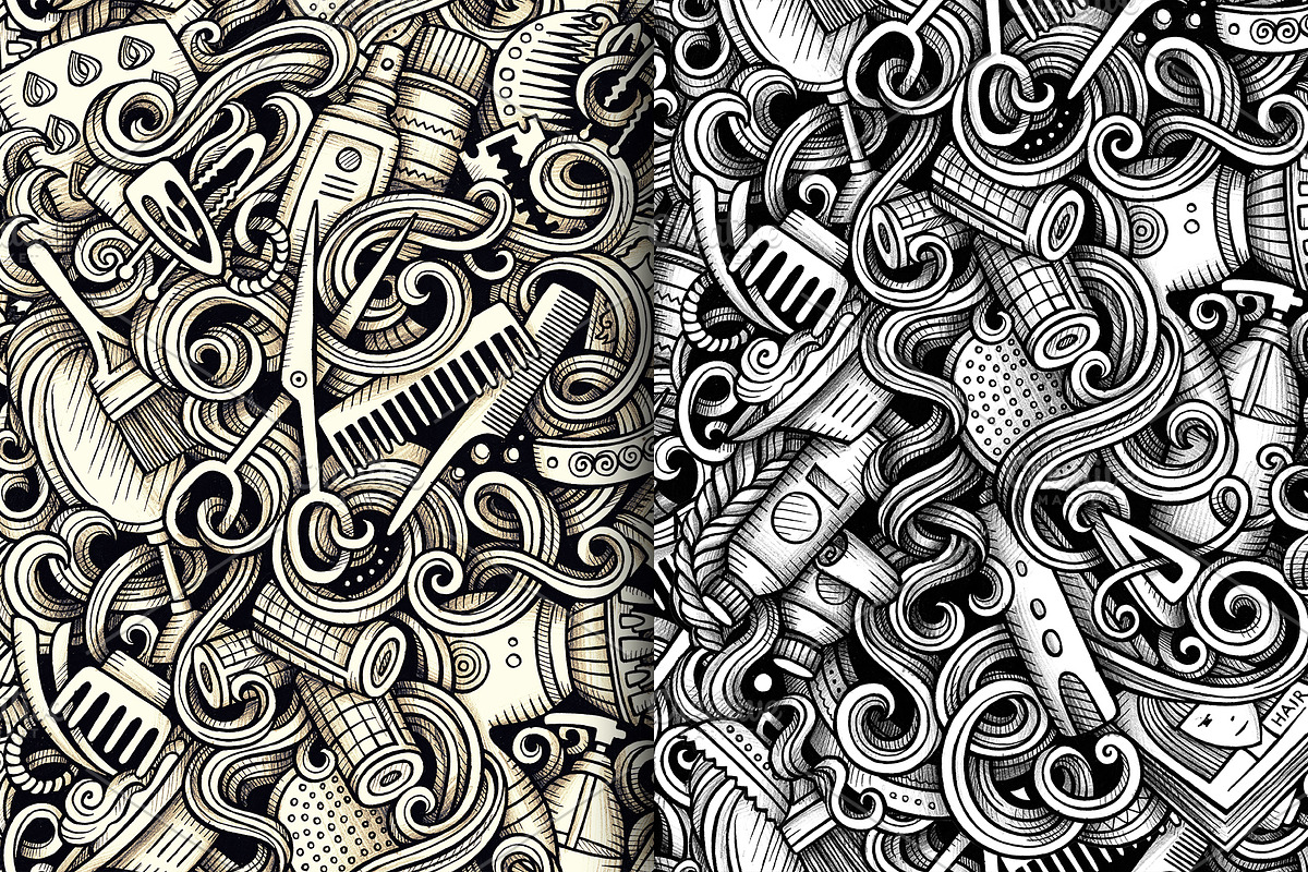 Hairstyle Graphic Doodle Patterns, a Pattern Graphic by BALABOLKA (Photo 2 of 6)