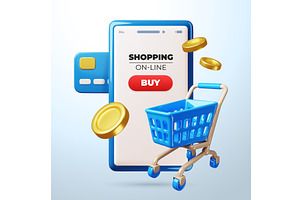 Online cartoon 3d grocery basket, a Finance Illustration by YummyBuum