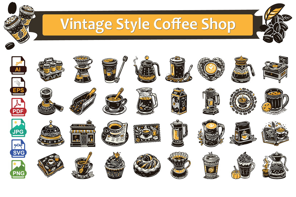 Vintage Style Coffee Shop, an Outline Icon by Vector Portal (Photo 1 of 6)