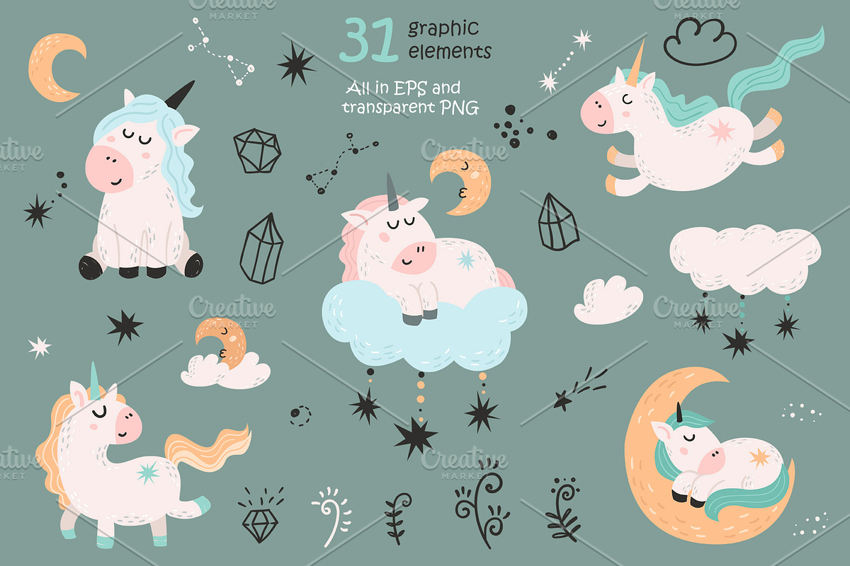 Unicorn clipart & pattern, a Graphic by Nafanya (Photo 3 of 13)