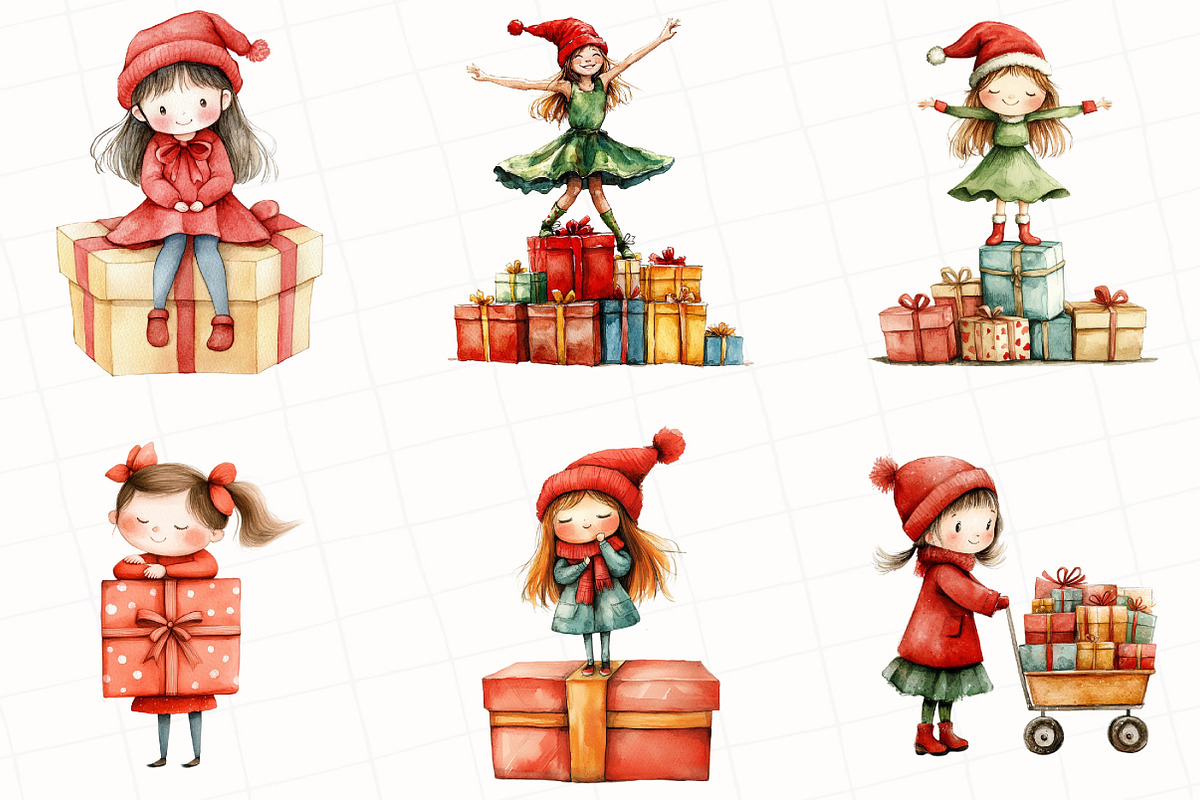 Watercolor Christmas Girls Clipart, an Illustration by OK Design (Photo 3 of 5)