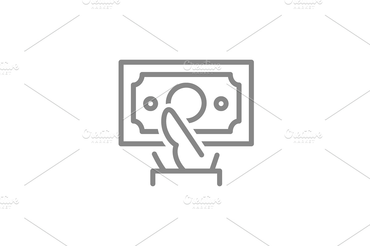 Hand holds money bill line icon, an Object Illustration by GraphiShop