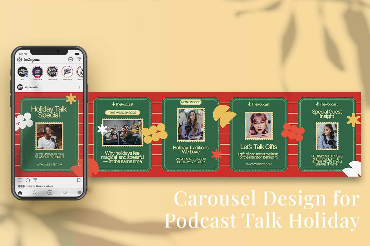 Podcast Holiday Instagram Carousel, a Social Media Template by Attype (Photo 1 of 5)