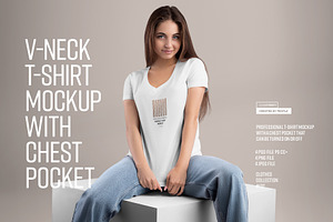 4 Mockup Woman V-Neck T-Shirt, a Shirt Mockup by Grow Design Craft Studio
