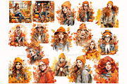 Watercolor Autumn Girl Clipart, a Person Illustration by GlamArtZhanna (Thumbnail 3 of 5)