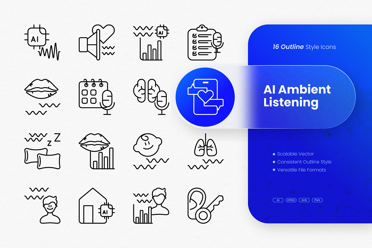 AI Ambient Listening Outline Icons, an Outline Icon by cidcud_graphic