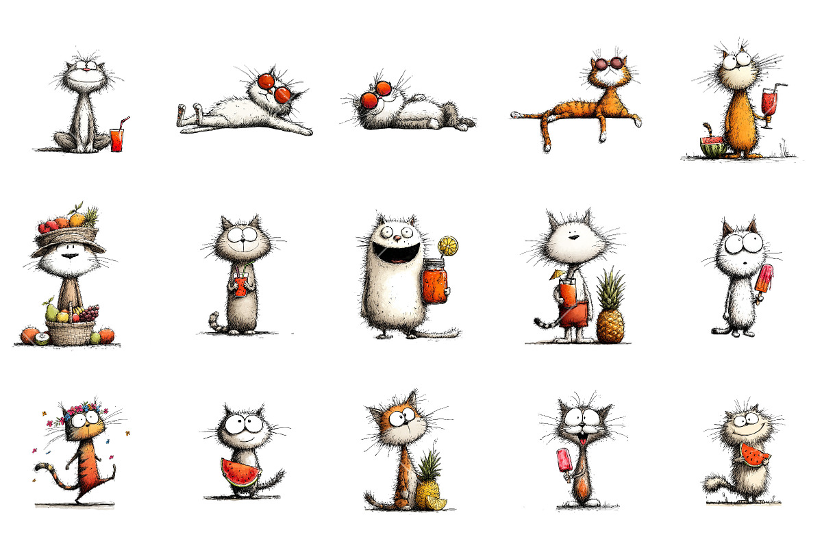 Whimsical Summer Cat Clipart, an Illustration by OK Design (Photo 3 of 6)