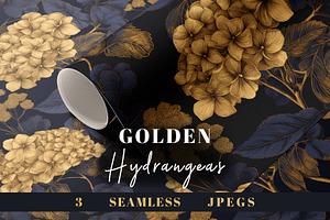 Golden Hydrangea Seamless Patterns