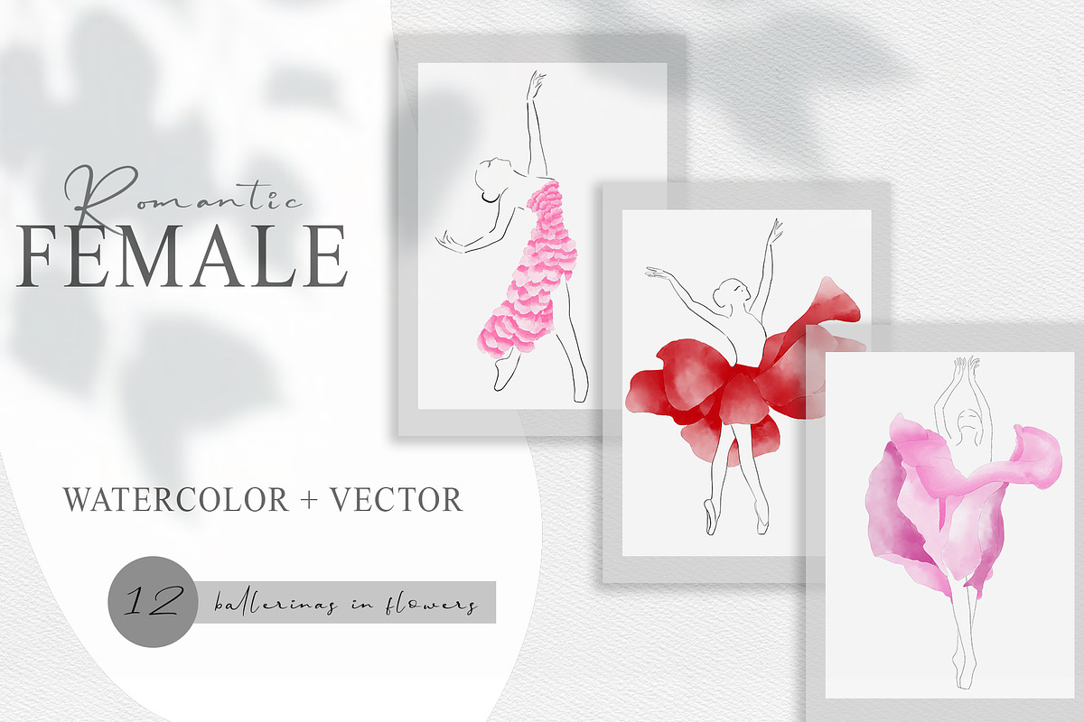 Watercolor and vector Ballerinas, a Decorative Illustration by AnastasiyaOleynik (Photo 6 of 8)