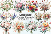 Watercolor Flower Bouquets Clipart, an Illustration by CraftArtStudio (Thumbnail 1 of 6)