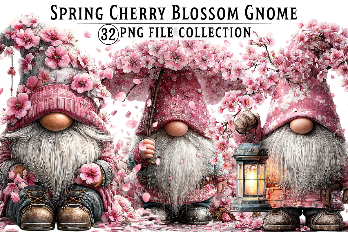 Cherry Blossom Gnome Clipart, Spring, an Illustration by Dream Creation (Photo 1 of 7)