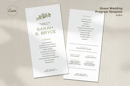 Green Floral Event Program Template, a Stationery Template by Paraná Studio