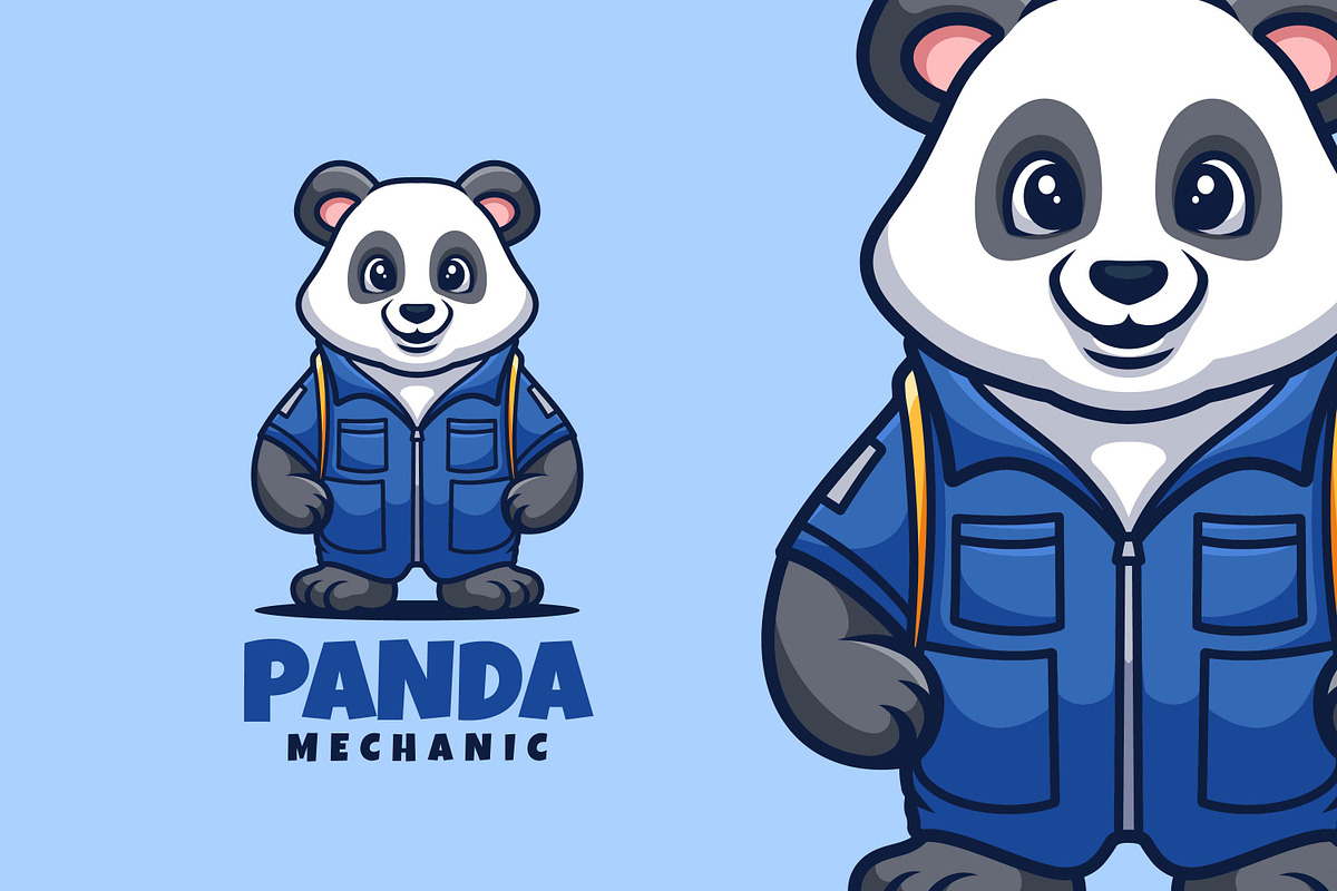 Adorable Panda Mechanic Logo Design, a Branding & Logo Template by Gumrega Studio
