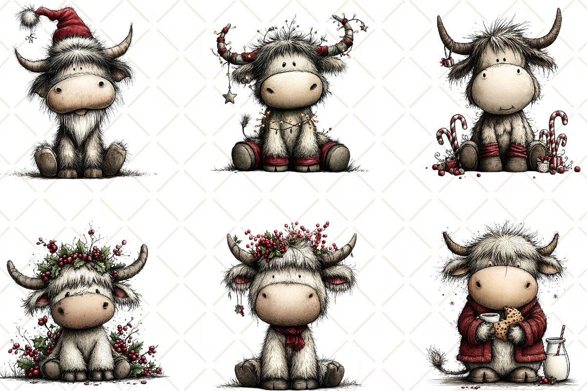 Christmas Highland Cow Clipart, an Illustration by Black Bird Studio (Photo 6 of 6)