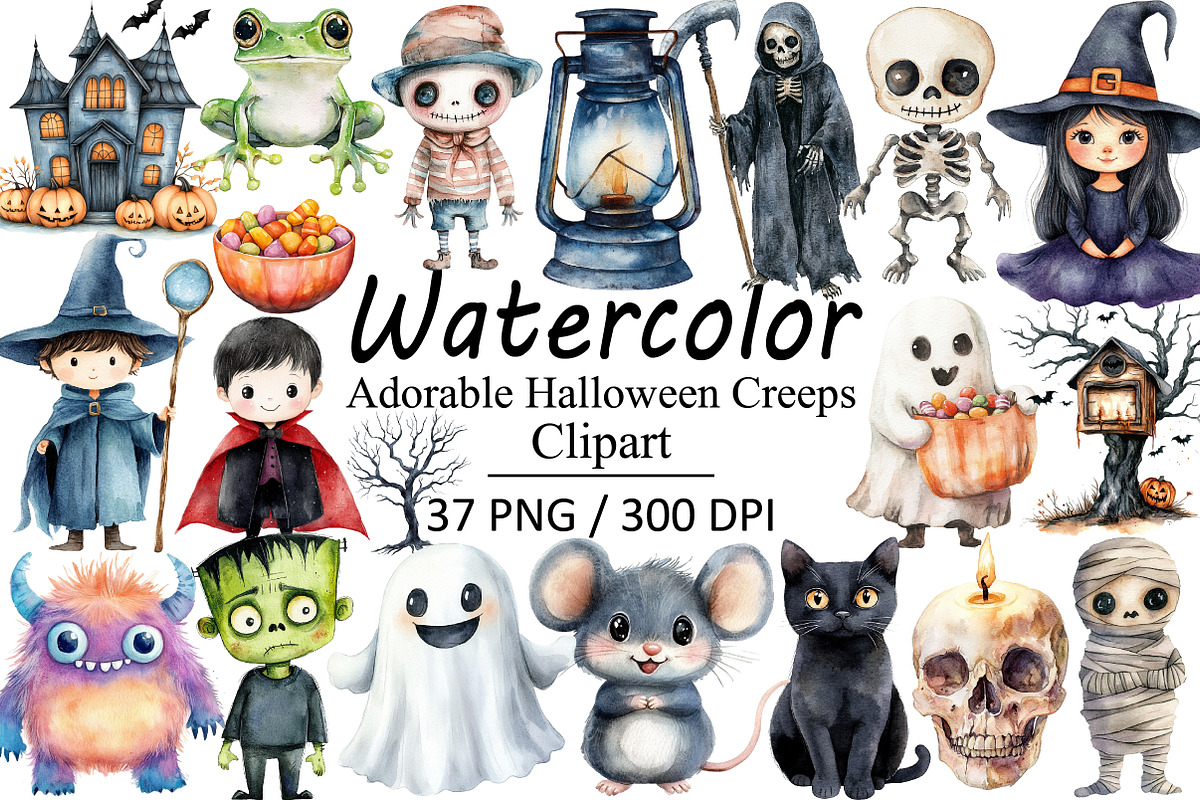 Adorable Halloween Creeps Clipart, an Illustration by Design Market (Photo 1 of 3)