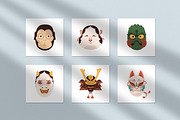 Japanese Noh theatrical masks set, a Decorative Illustration by Good Studio (Thumbnail 7 of 7)