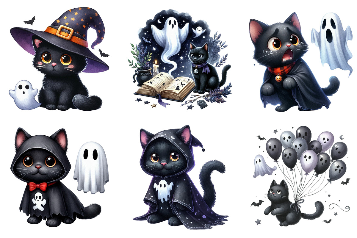 Funny Halloween Black Cat Ghost, an Illustration by DreamArtGraphic (Photo 2 of 5)