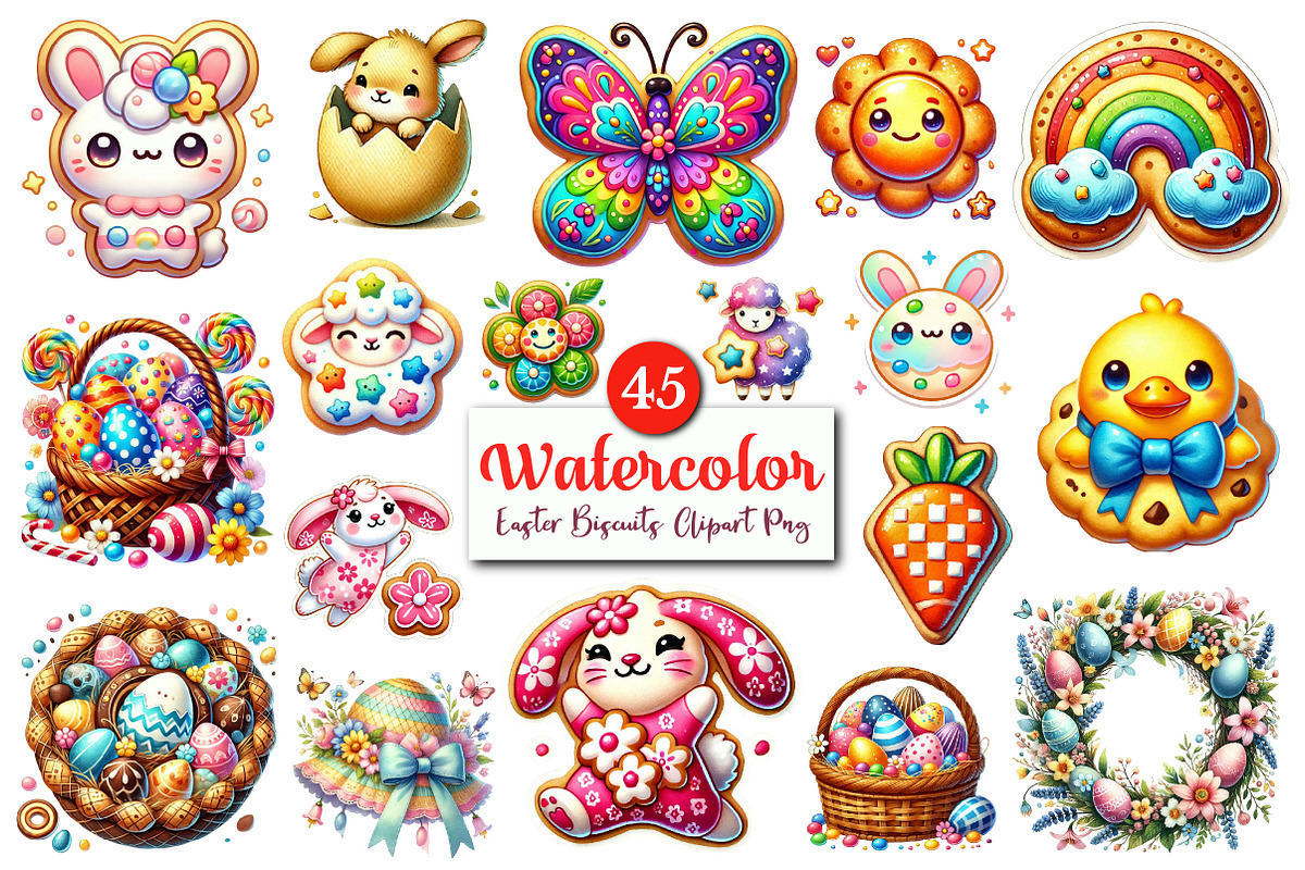 Watercolor Easter Biscuits Clipart, an Illustration by CitraGraphics (Photo 1 of 4)