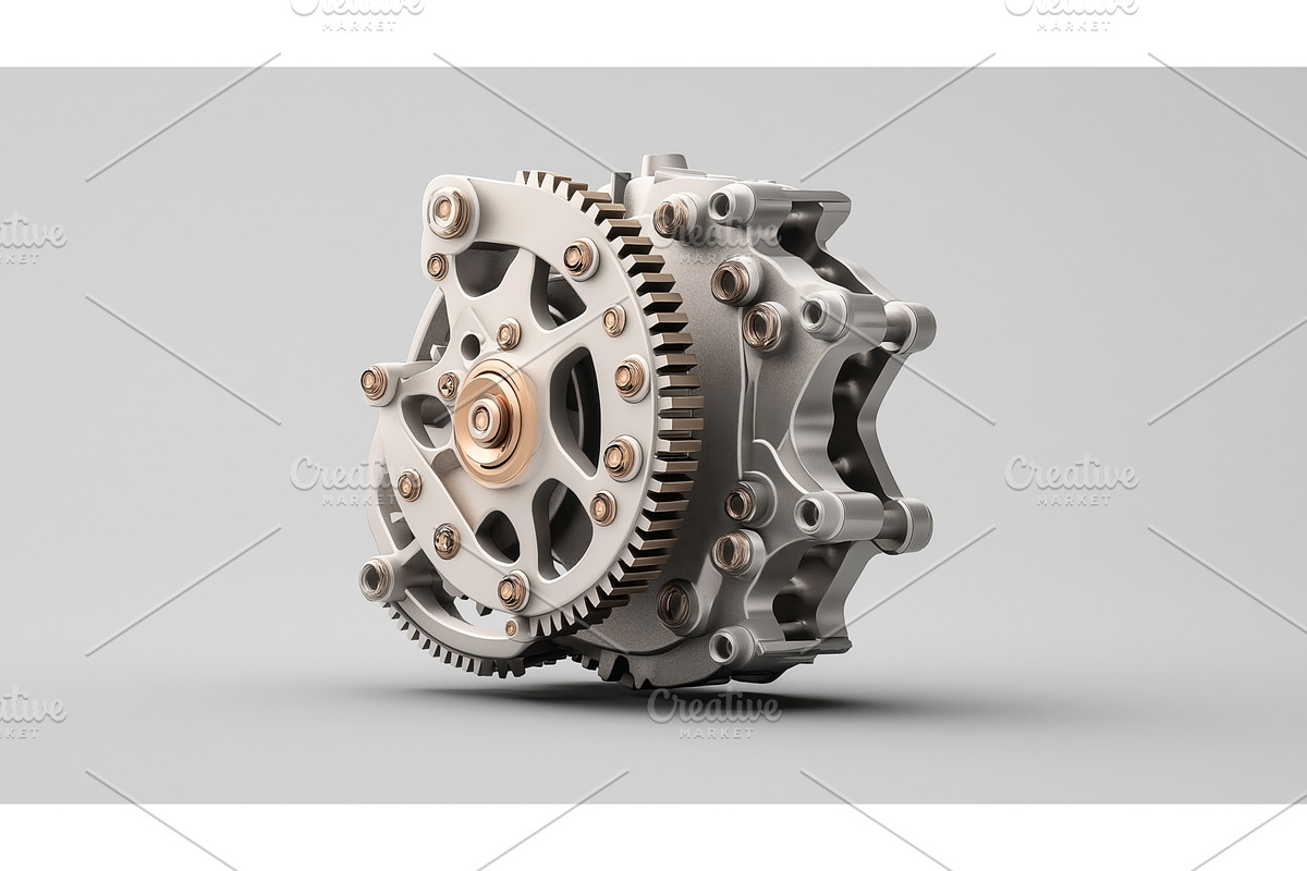 Close-up of a mechanical gear, an Illustration by Sergey Kotenev