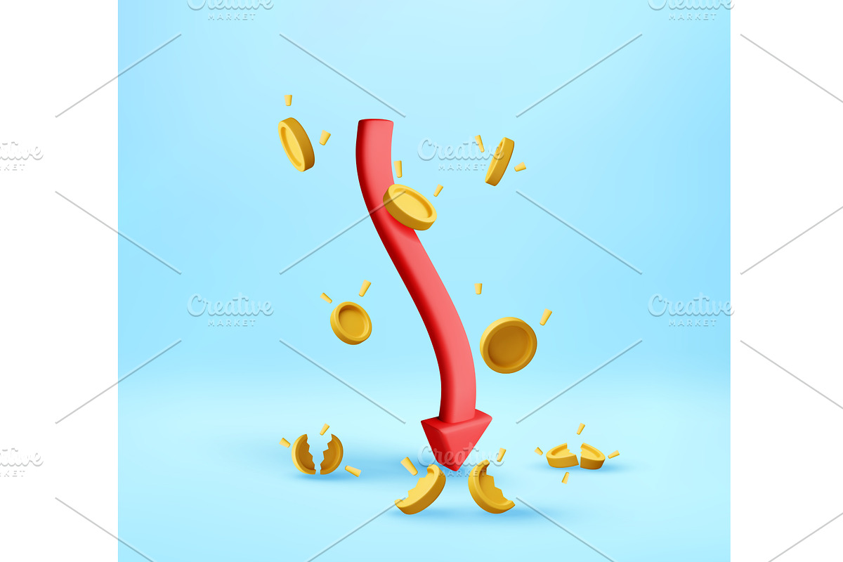 3d Red arrow downward trend in stock, a Finance Illustration by Abscent