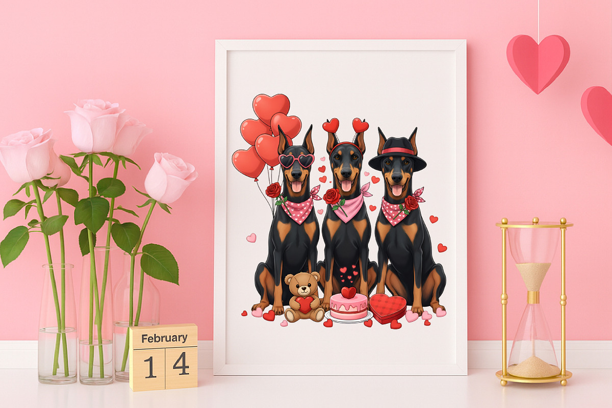 Valentine dog shirt, Doberman Shirt, an Illustration by Canvas Craft (Photo 5 of 6)
