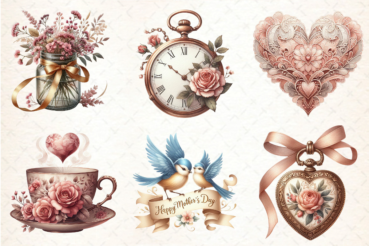Vintage Dusty Rose Mother's Day, an Illustration by DreamCafeArt (Photo 2 of 6)