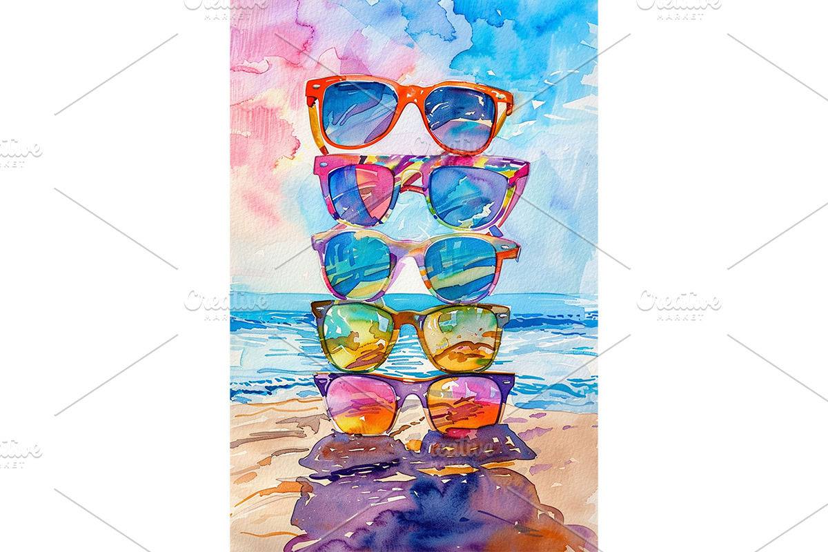 Stacked Sunglasses Ocean View Art, an Animal Illustration by Art Paradise Studios