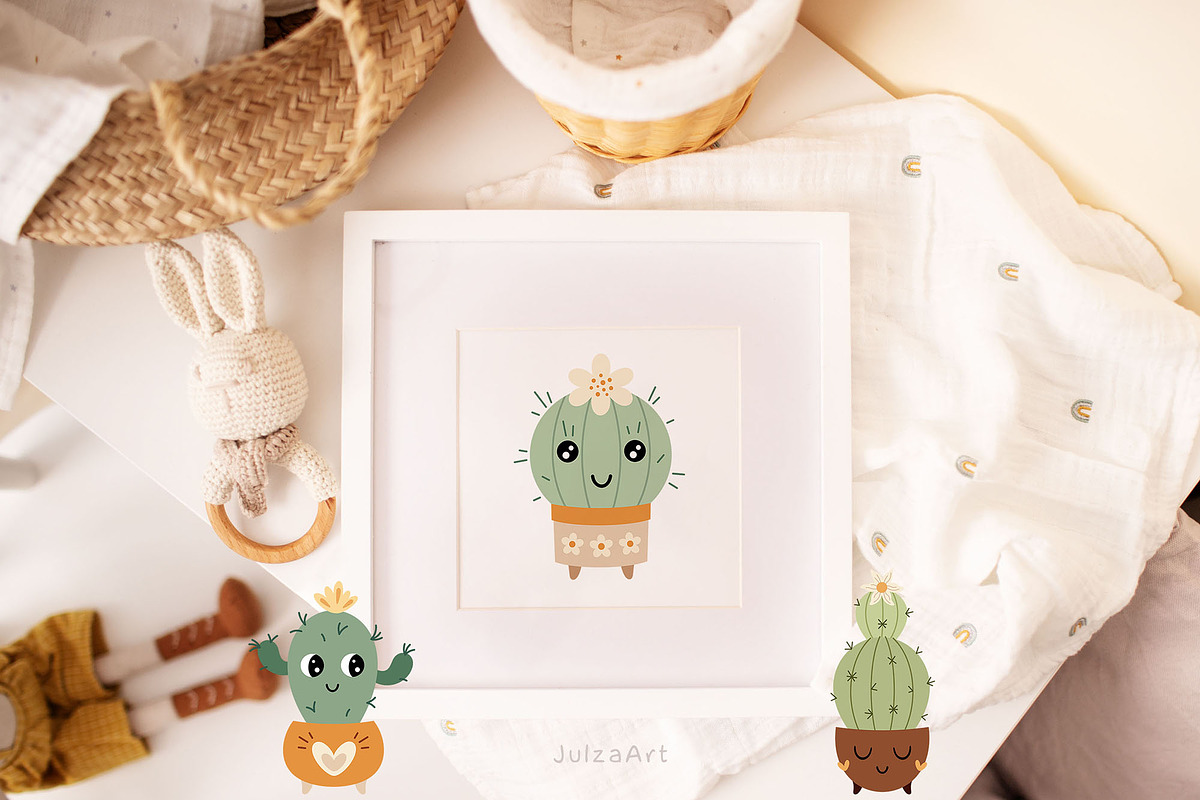 Cute cactus clipart, a Seasonal Illustration by JulzaArt (Photo 3 of 6)