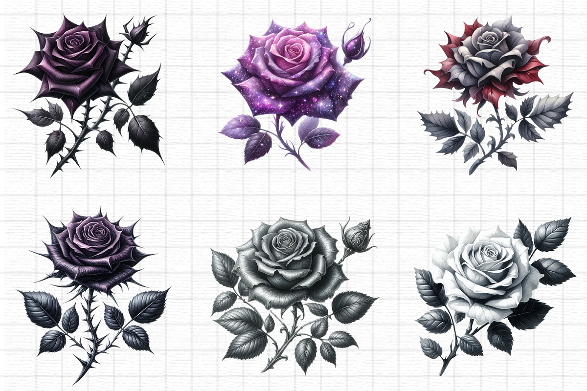 Gothic Roses Clipart Bundle, a Seasonal Illustration by Daily.Designs