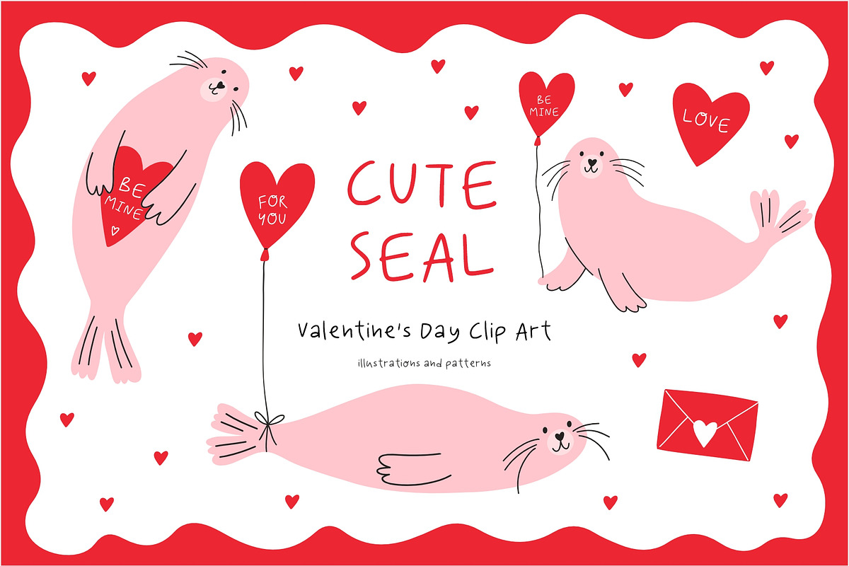 Cute Seal. Valentine's Day Clip Art, a Decorative Illustration by Barkova Nadya (Photo 1 of 7)