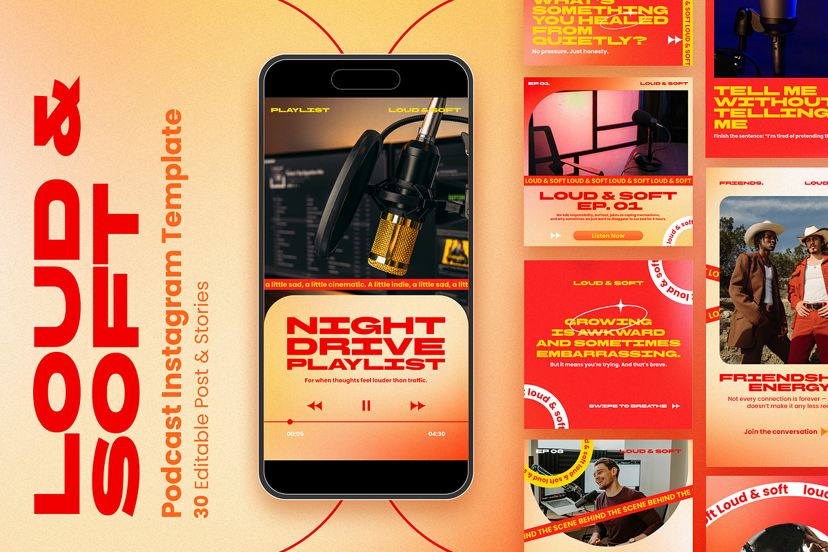 Loud & Soft Podcast Instagram Kit, a Social Media Template by Nenjo Studio (Photo 1 of 5)