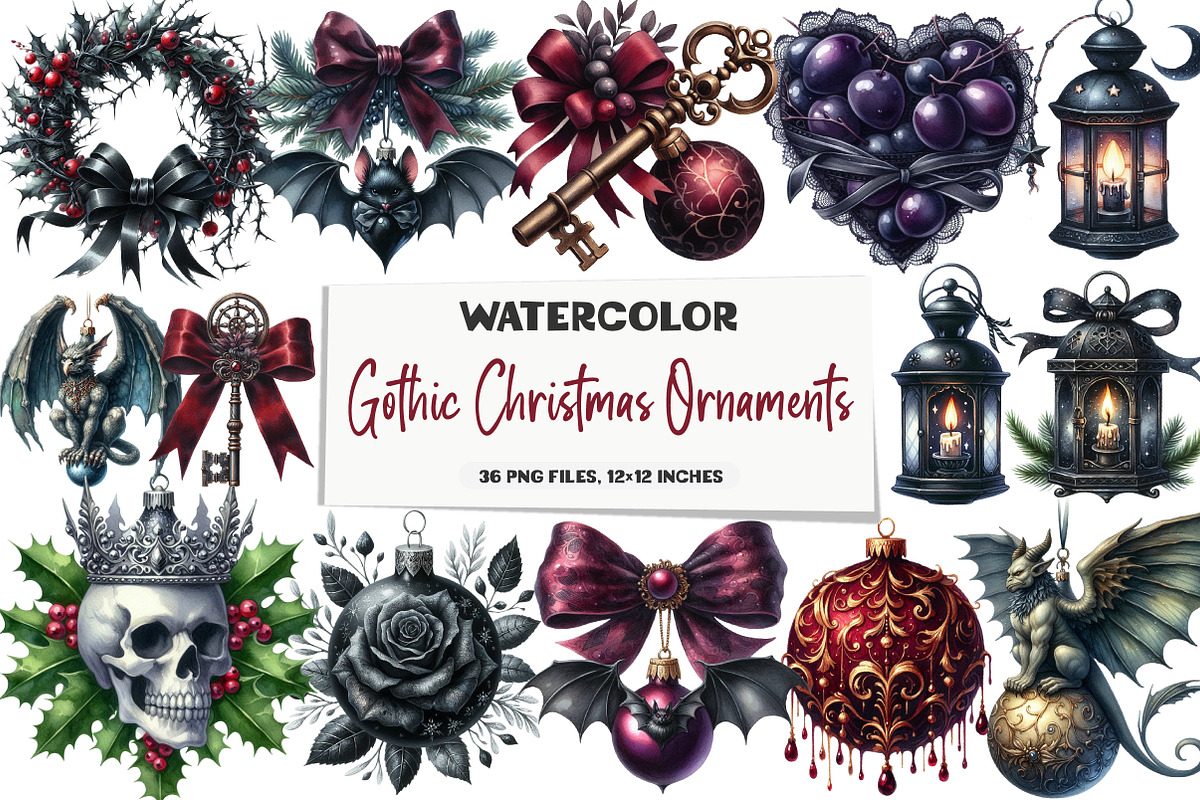Gothic Christmas Ornaments Clipart, an Illustration by DreamArtGraphic (Photo 1 of 5)