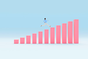 Woman Running on 3D Bar Chart – Career Growth Concept, a Business Photo by RF Images