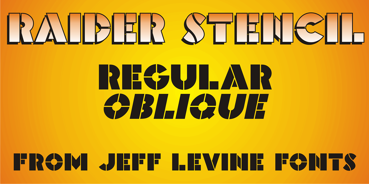 Raider Stencil JNL, a Sans Serif Font by Jeff Levine Fonts (Photo 1 of 4)