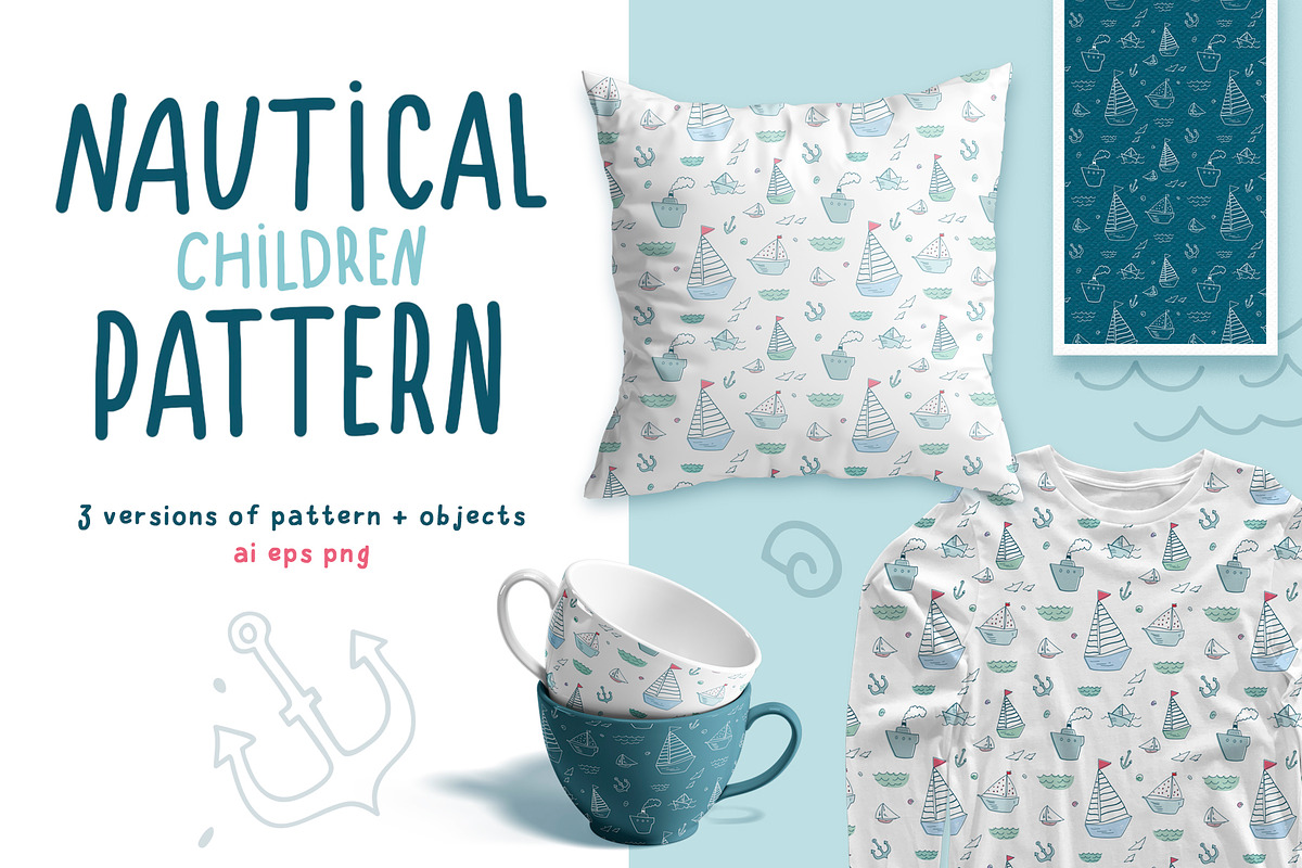 Nautical Seamless Children Pattern, a Pattern Graphic by dlinnaya (Photo 1 of 4)