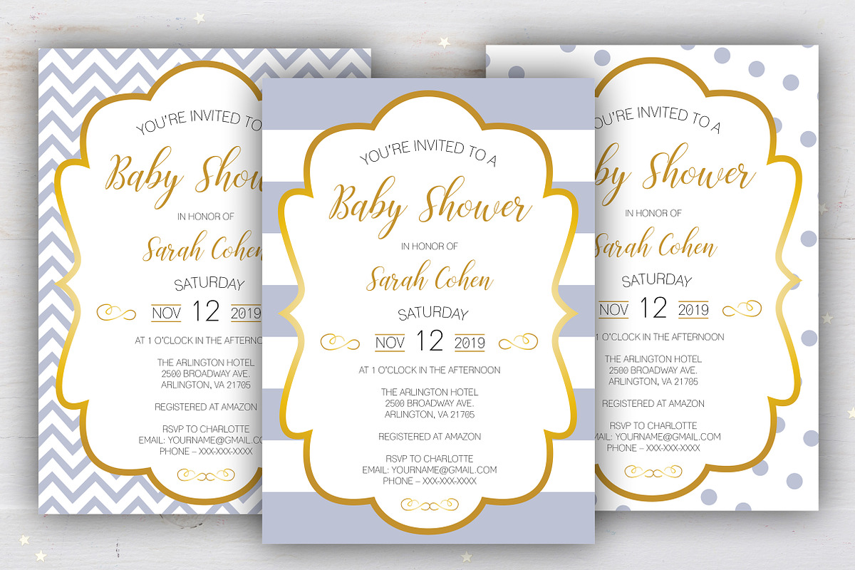 Gold Framed Baby Shower Invitation, a Stationery Template by BF Studios (Photo 1 of 4)