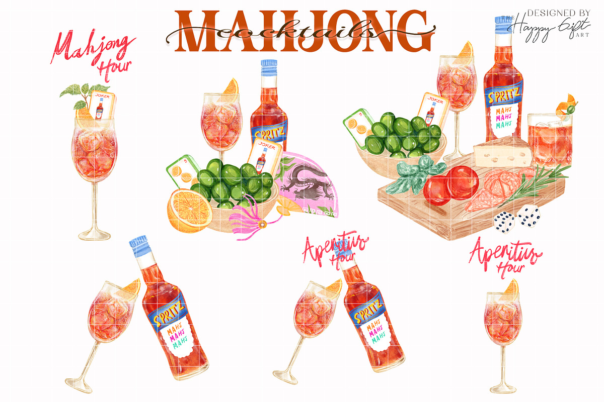 Aperitivo Mahjong Cocktails, a Food Illustration by TheHappyGiftArt (Photo 5 of 10)