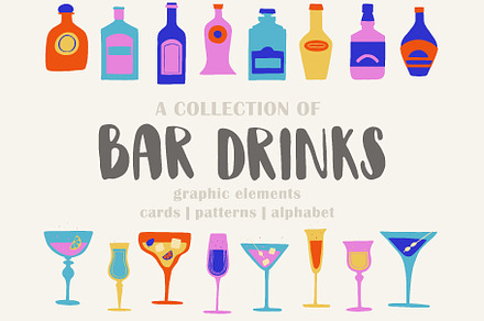 Bar drinks and bottles, a Food Illustration by lexminci