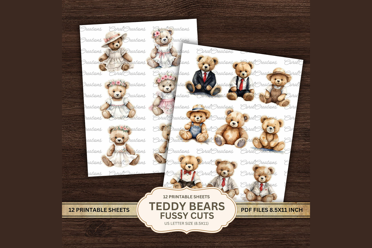 Teddy Bears Fussy Cuts PDF, a Decorative Illustration by Coral Beauty (Photo 4 of 7)