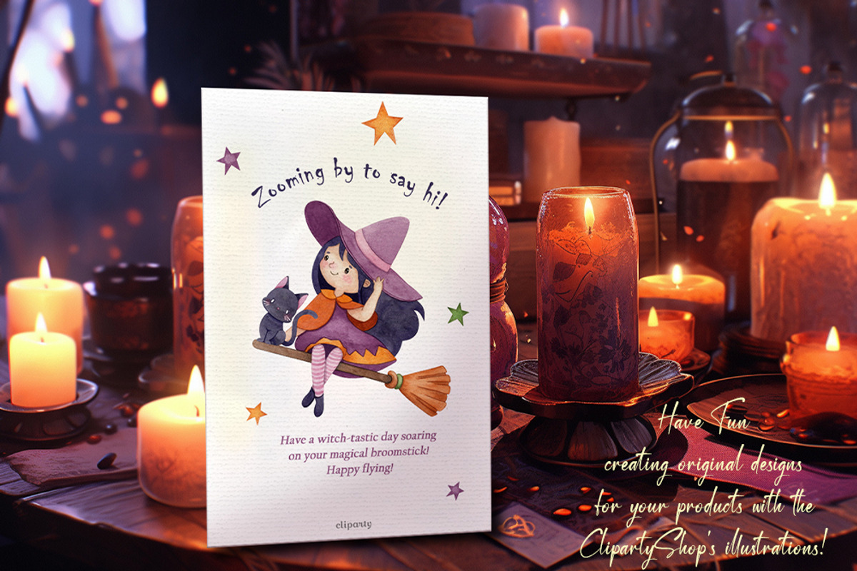 Cute Witch - Watercolor Clipart, an Illustration by Gau Silva Studio (Photo 3 of 5)