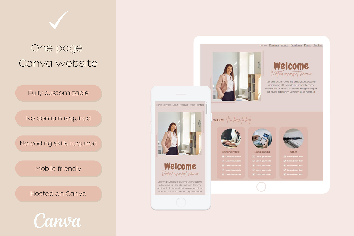 Feminine one-page website template, a Social Media Template by Valley Media Templates (Photo 1 of 4)