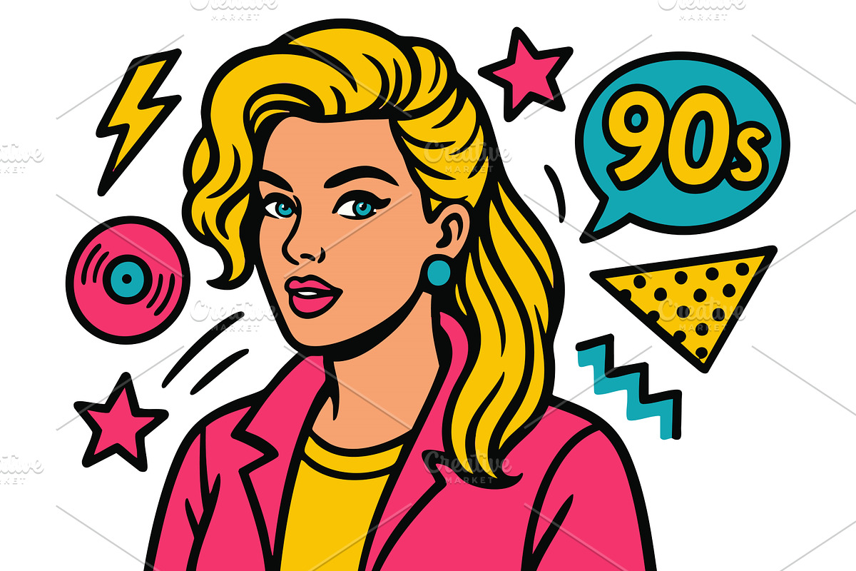 Colorful pop art illustration of 90s, an Object Illustration by AlexArt