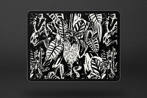 Monochrome Tropical Plants Vector