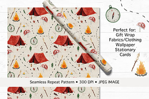 Woodland Camping Seamless Pattern