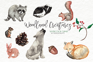 Watercolor Clip Art - Forest Animals