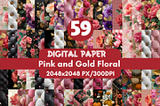 Pink and Gold Floral Digital Paper, a Pattern Graphic by LA Design (Thumbnail 1 of 10)